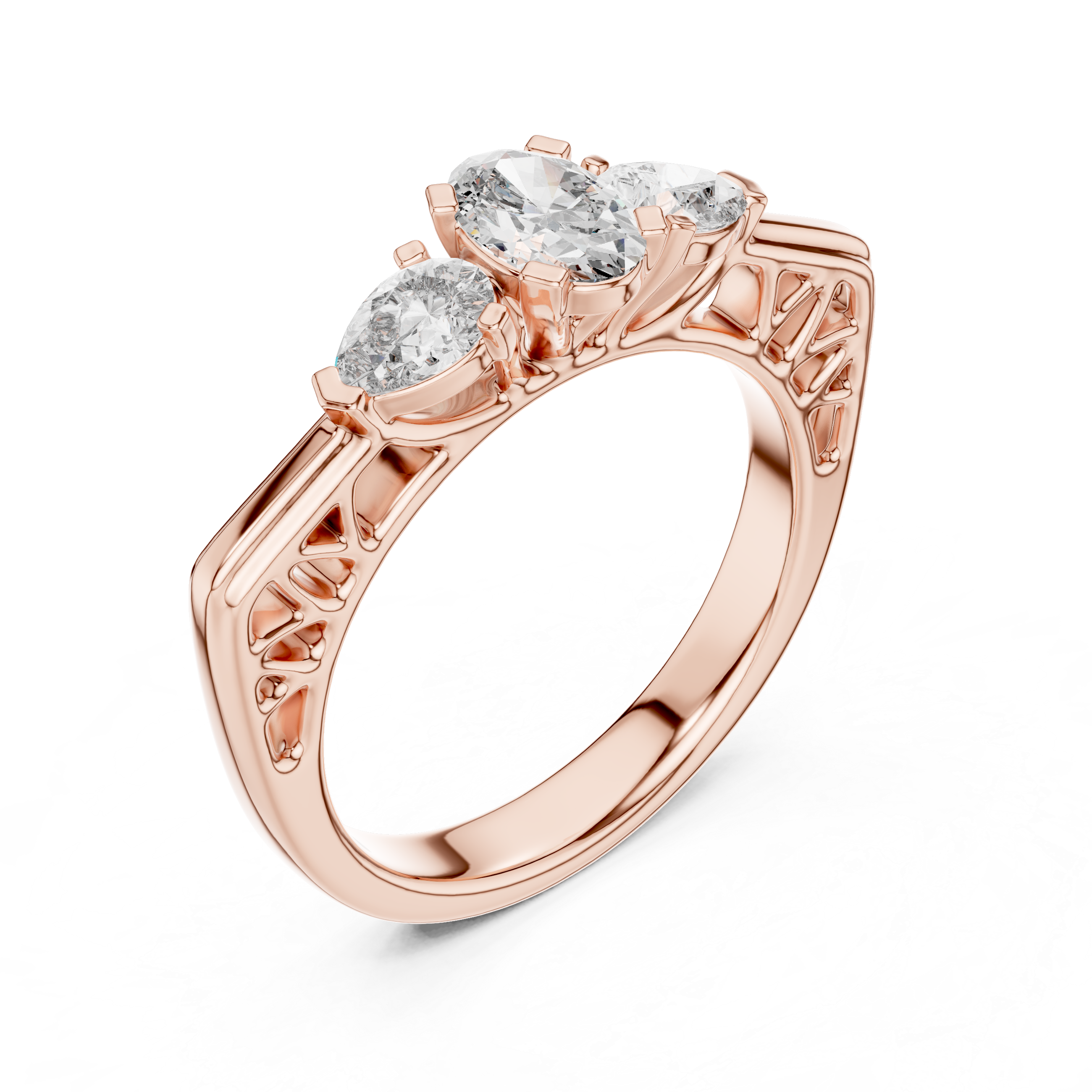 Three-Stone Pear Diamond Engagement Ring – Design LR-0031