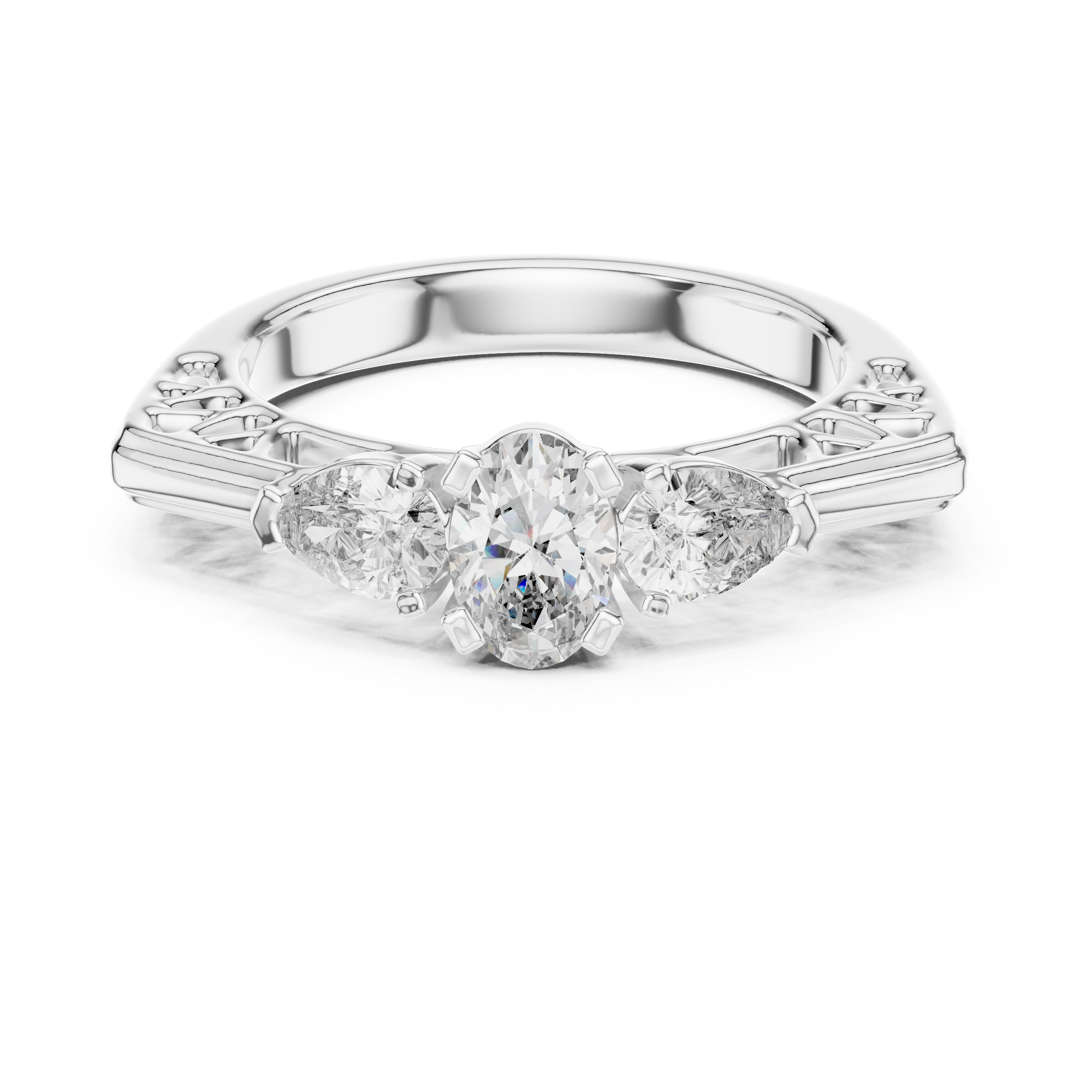 Three-Stone Pear Diamond Engagement Ring – Design LR-0031