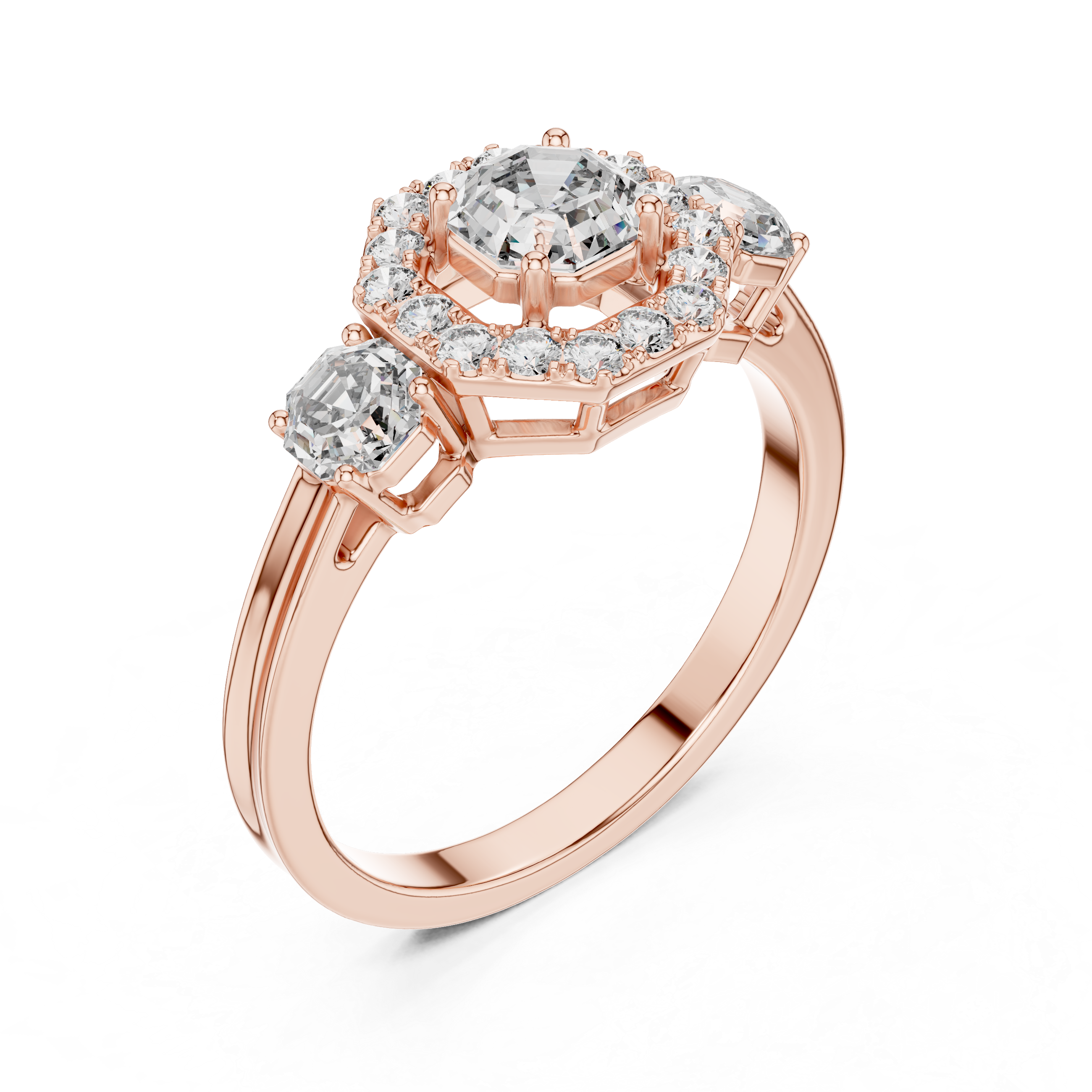 Three-Stone Emerald-Cut Diamond Engagement Ring – Design LR-0034