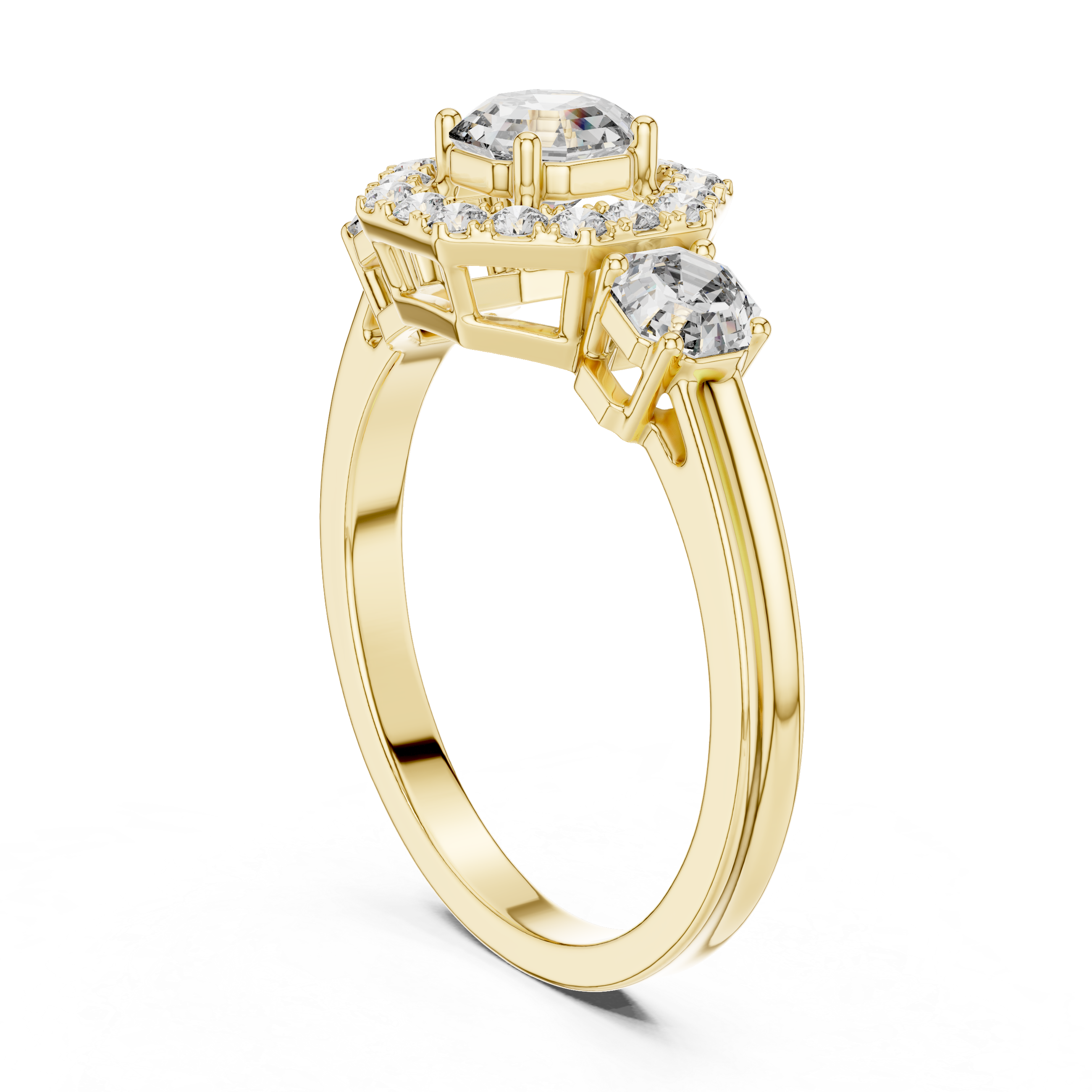 Three-Stone Emerald-Cut Diamond Engagement Ring – Design LR-0034