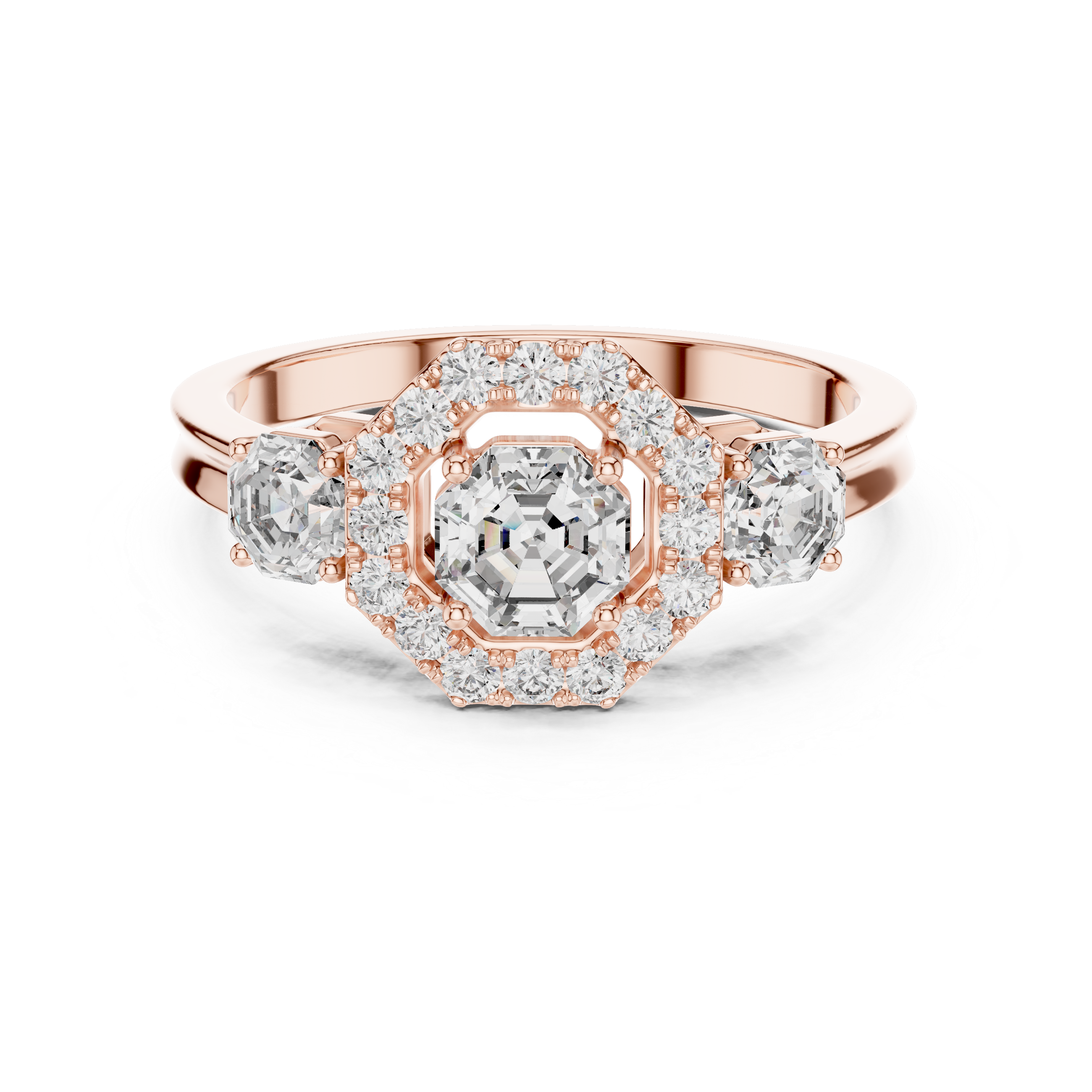 Octagonal Halo Three-Stone Diamond Engagement Ring – Design LR-0032