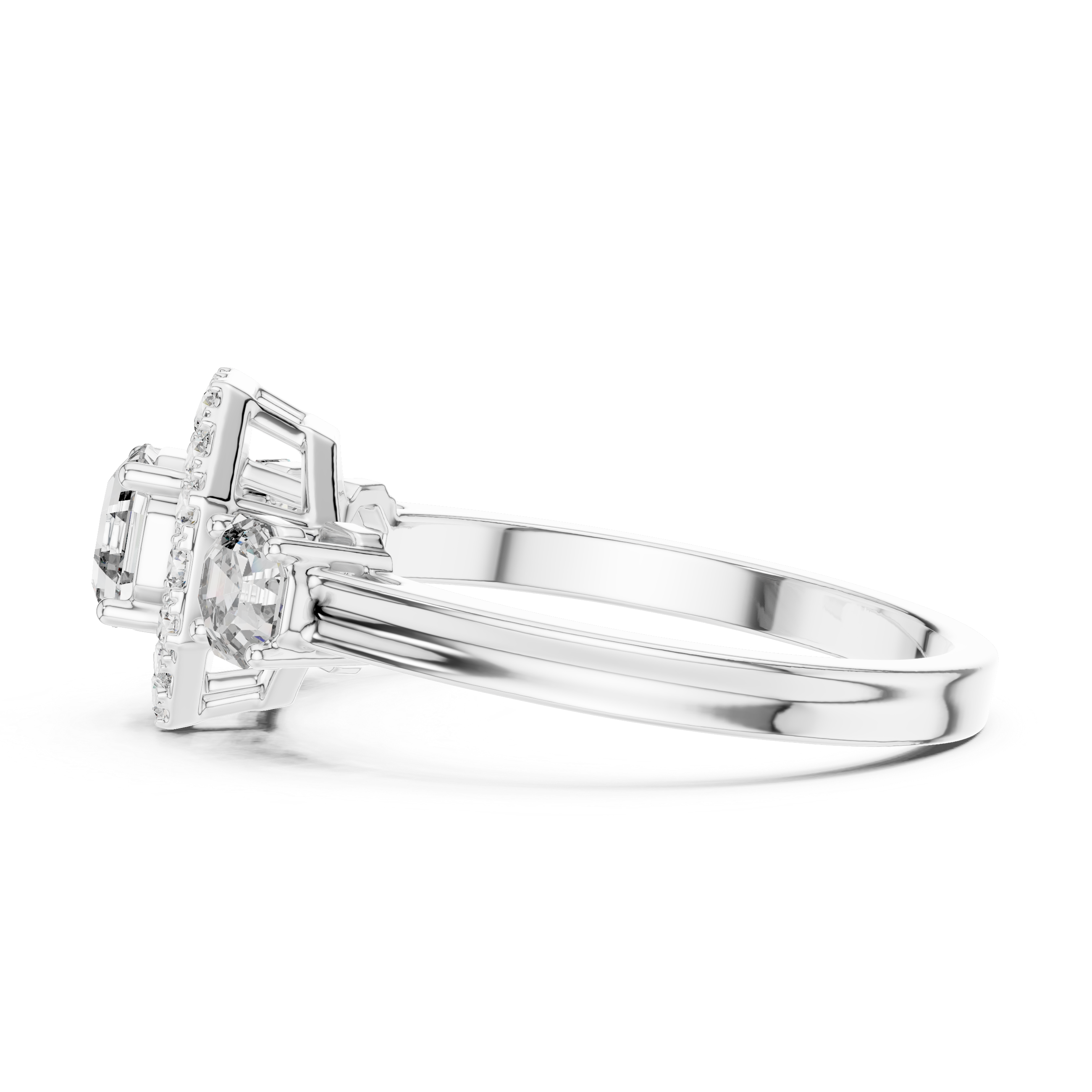 Octagonal Halo Three-Stone Diamond Engagement Ring – Design LR-0032