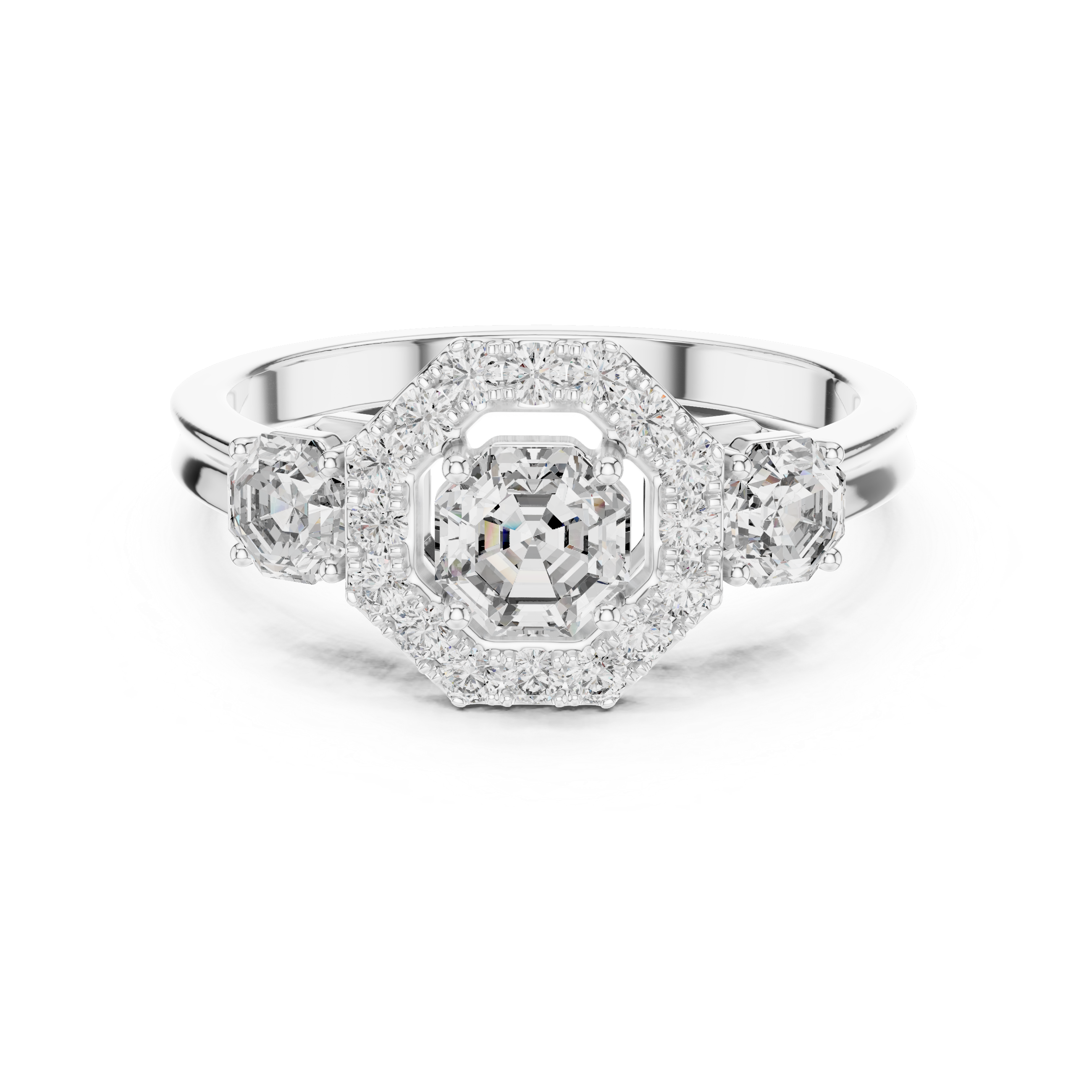 Octagonal Halo Three-Stone Diamond Engagement Ring – Design LR-0032