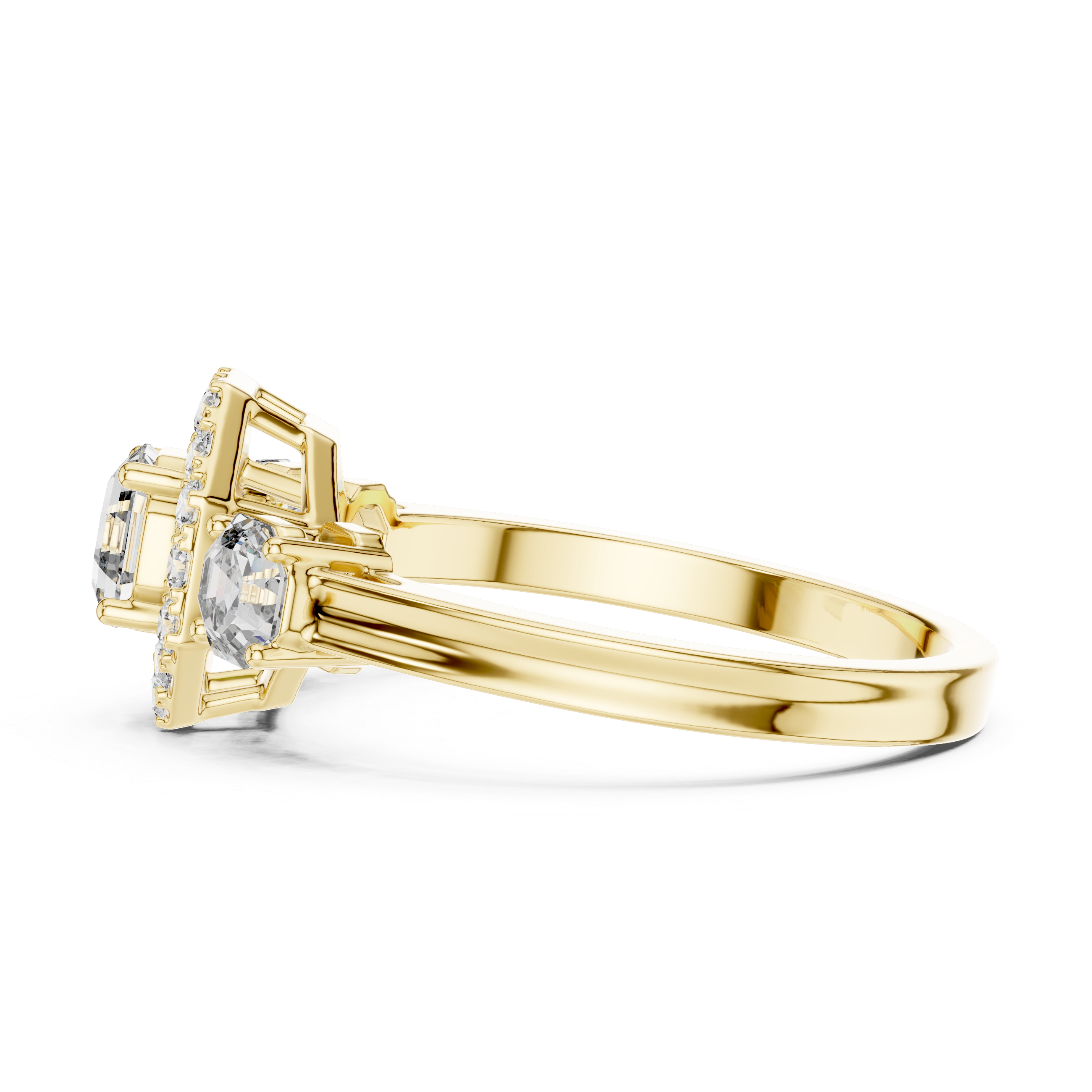 Octagonal Halo Three-Stone Diamond Engagement Ring – Design LR-0032