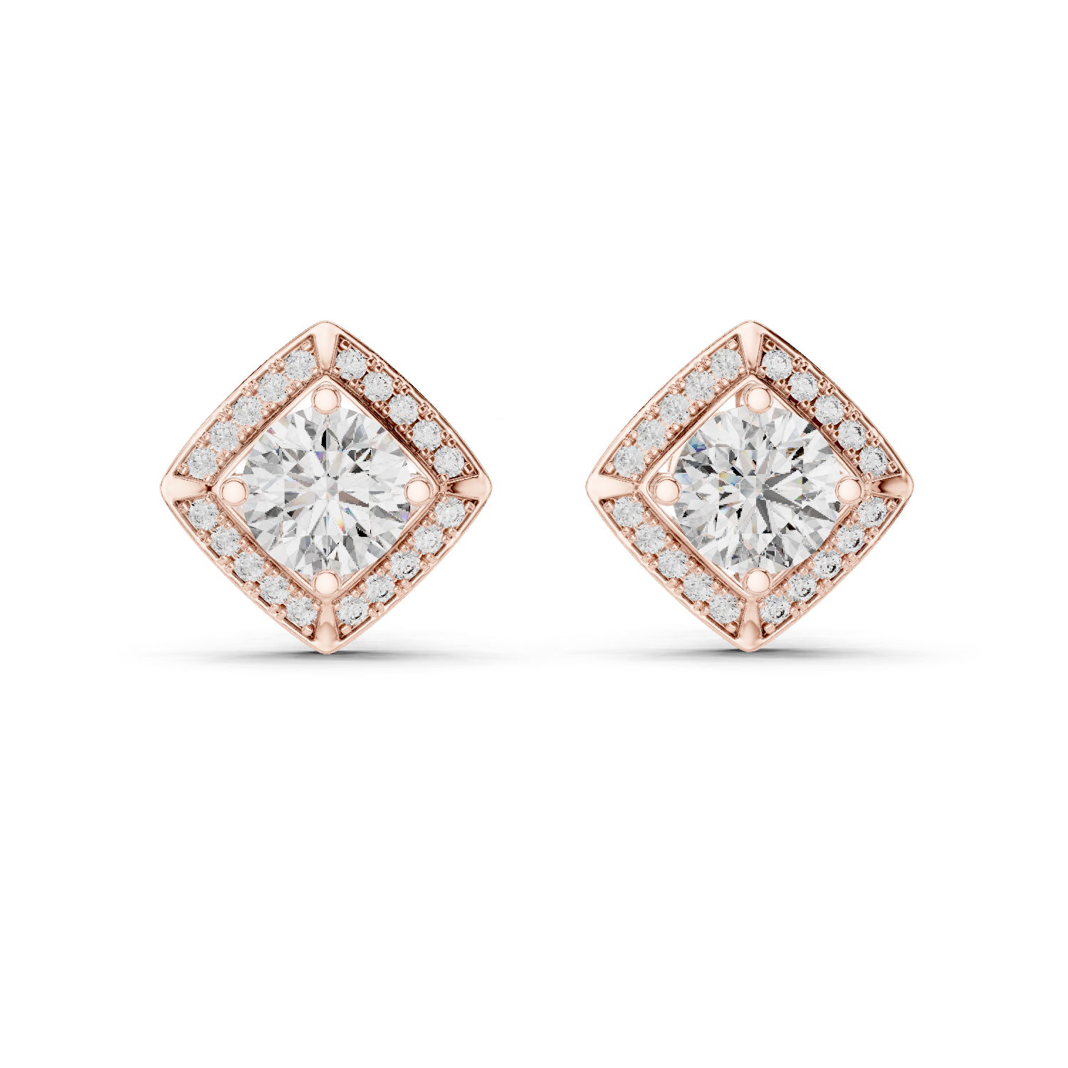 Emerald-Cut Geometric Halo Lab-Grown Diamond Stud Earrings