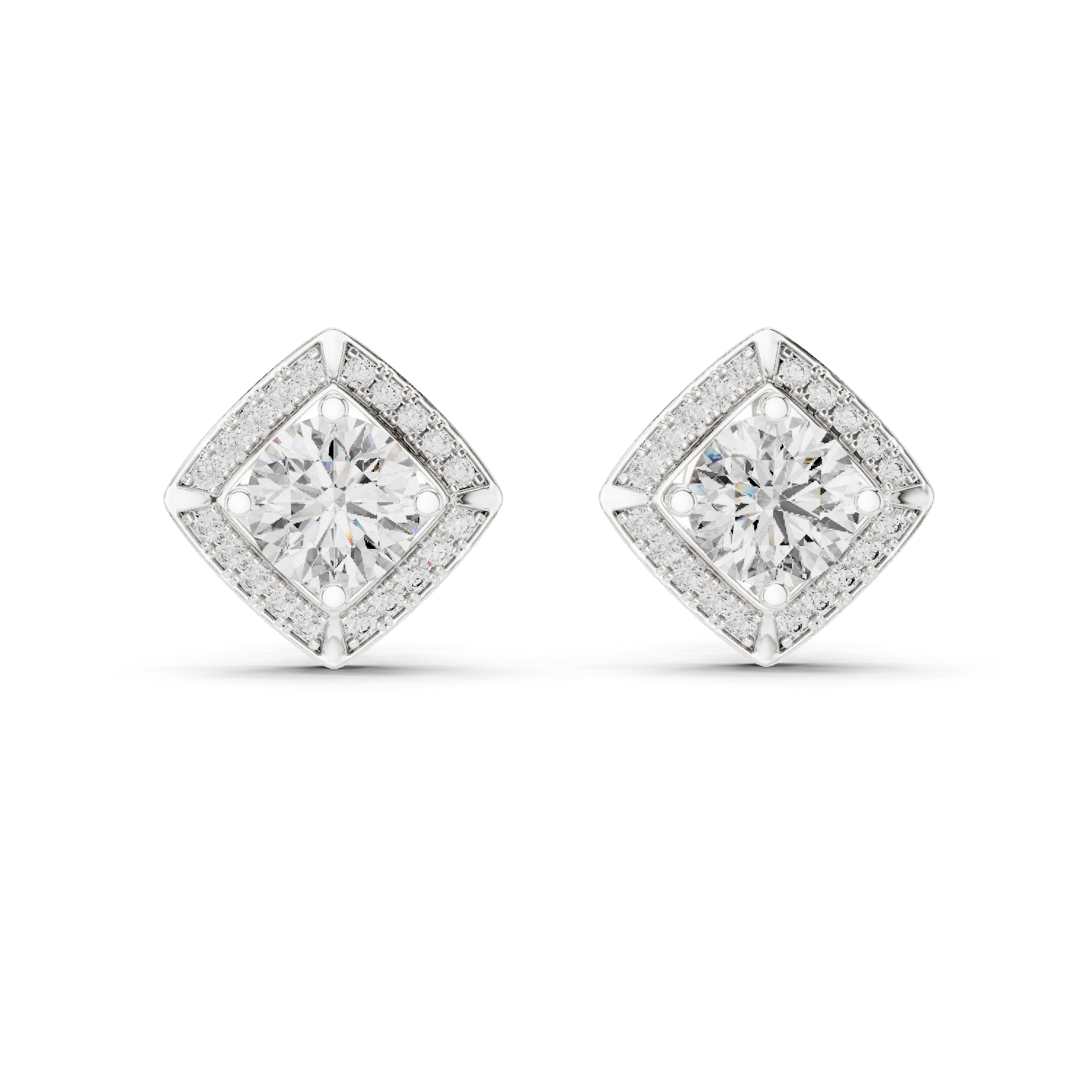 Emerald-Cut Geometric Halo Lab-Grown Diamond Stud Earrings